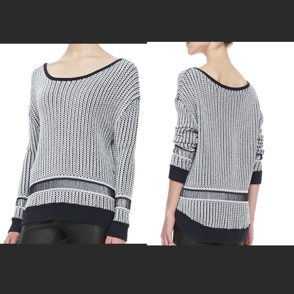 Alice & Olivia navy white knit oversized sweater S